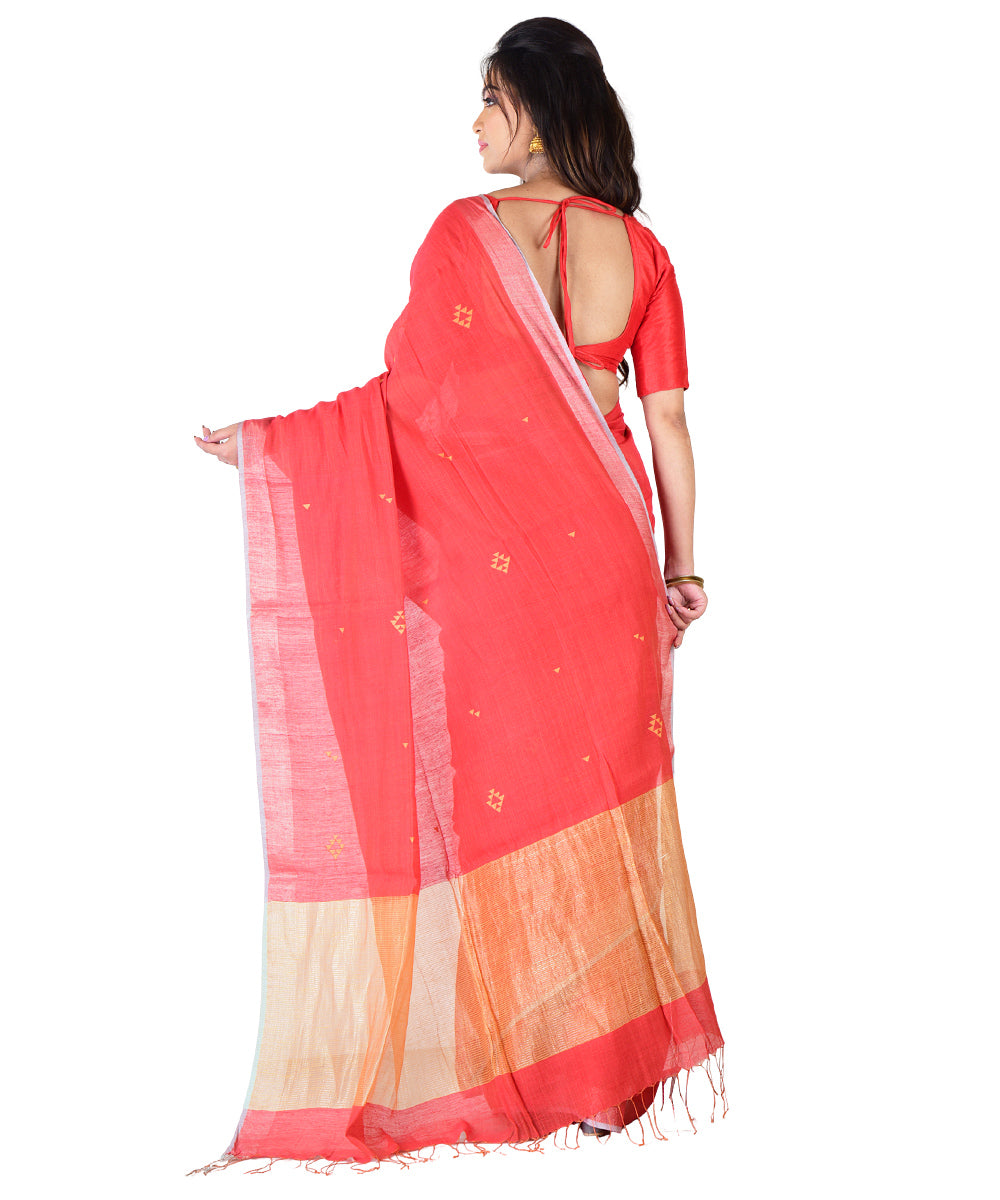 Red handwoven cotton silk saree