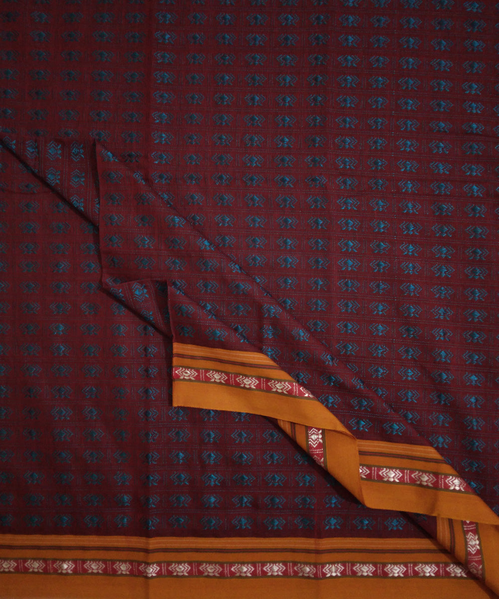 Red aqua blue orange handwoven cotton art silk khana blouse fabric