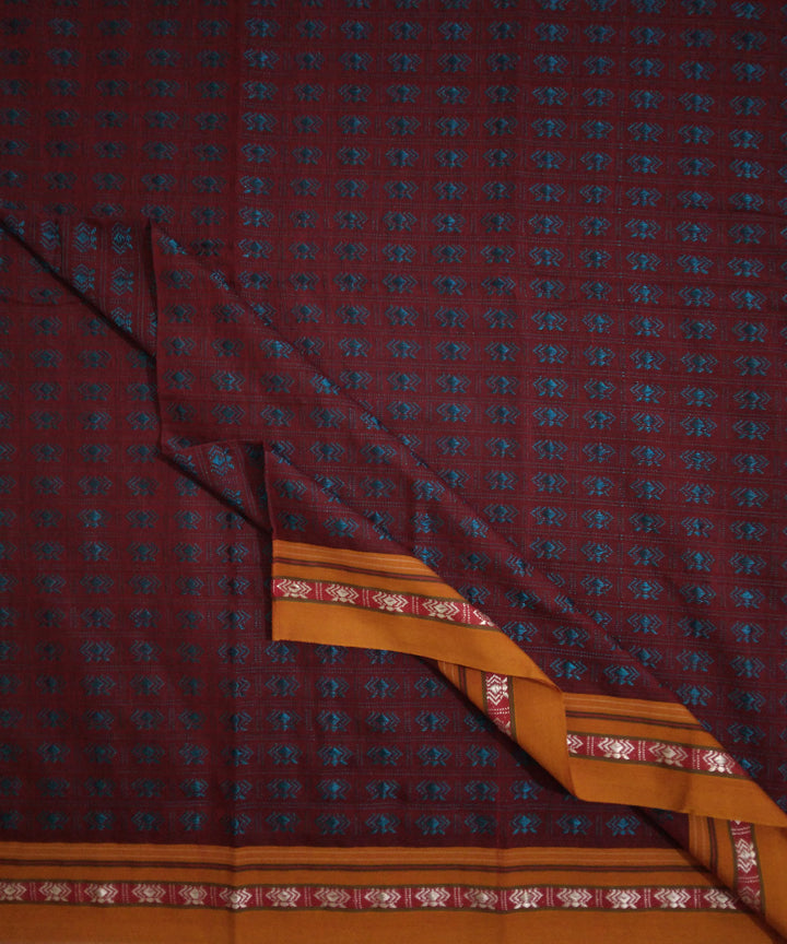 Red aqua blue orange handwoven cotton art silk khana blouse fabric