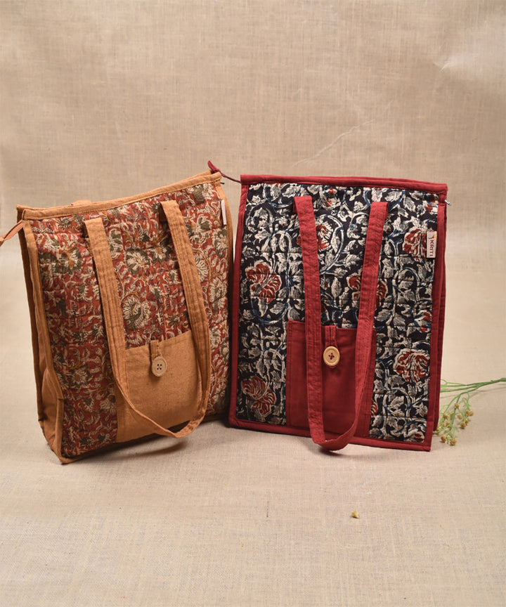Brown kalamakari quilted tote bag medium