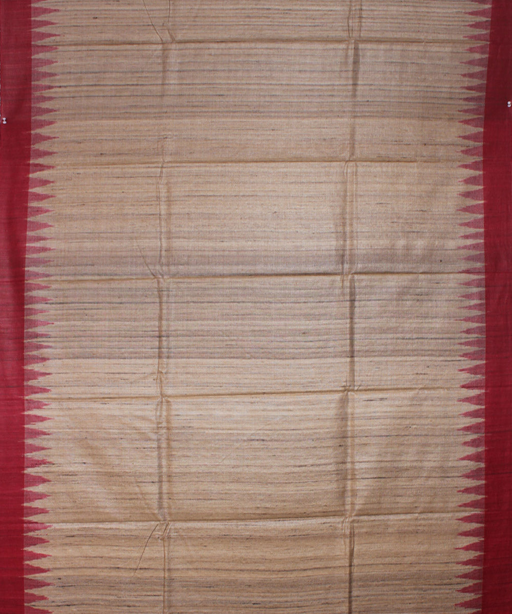Beige red tussar silk handwoven saree