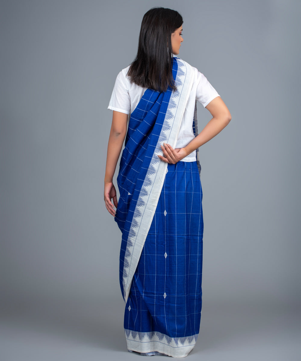 Blue white handwoven cotton kotpad saree