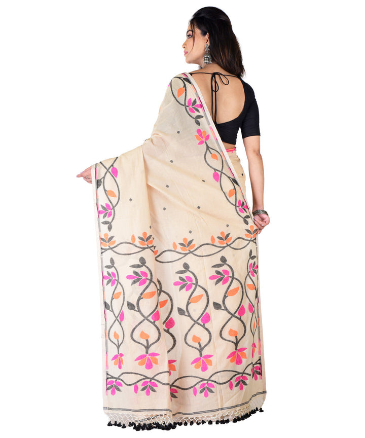 Beige multicolor handwoven cotton saree