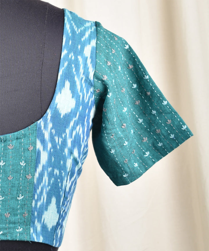 Green handwoven ikat embroidered blouse