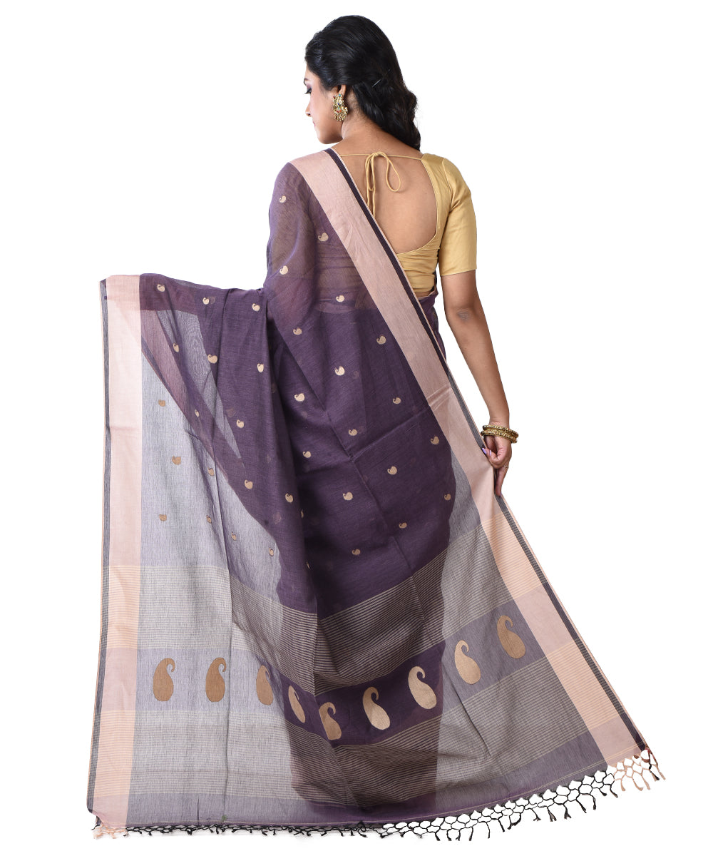 Purple shantipuri handloom cotton saree