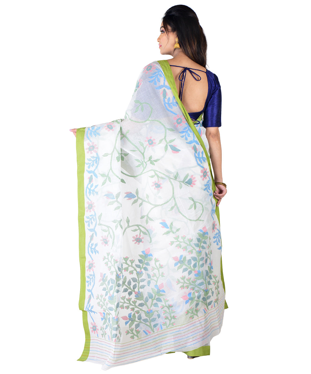 White sky blue multicolor handwoven cotton saree