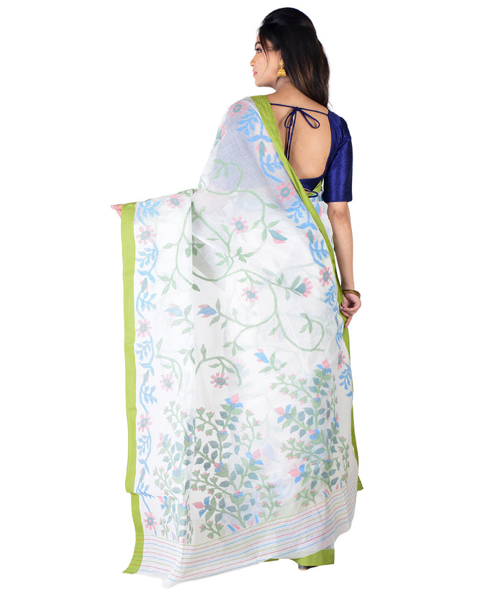 White sky blue multicolor handwoven cotton saree