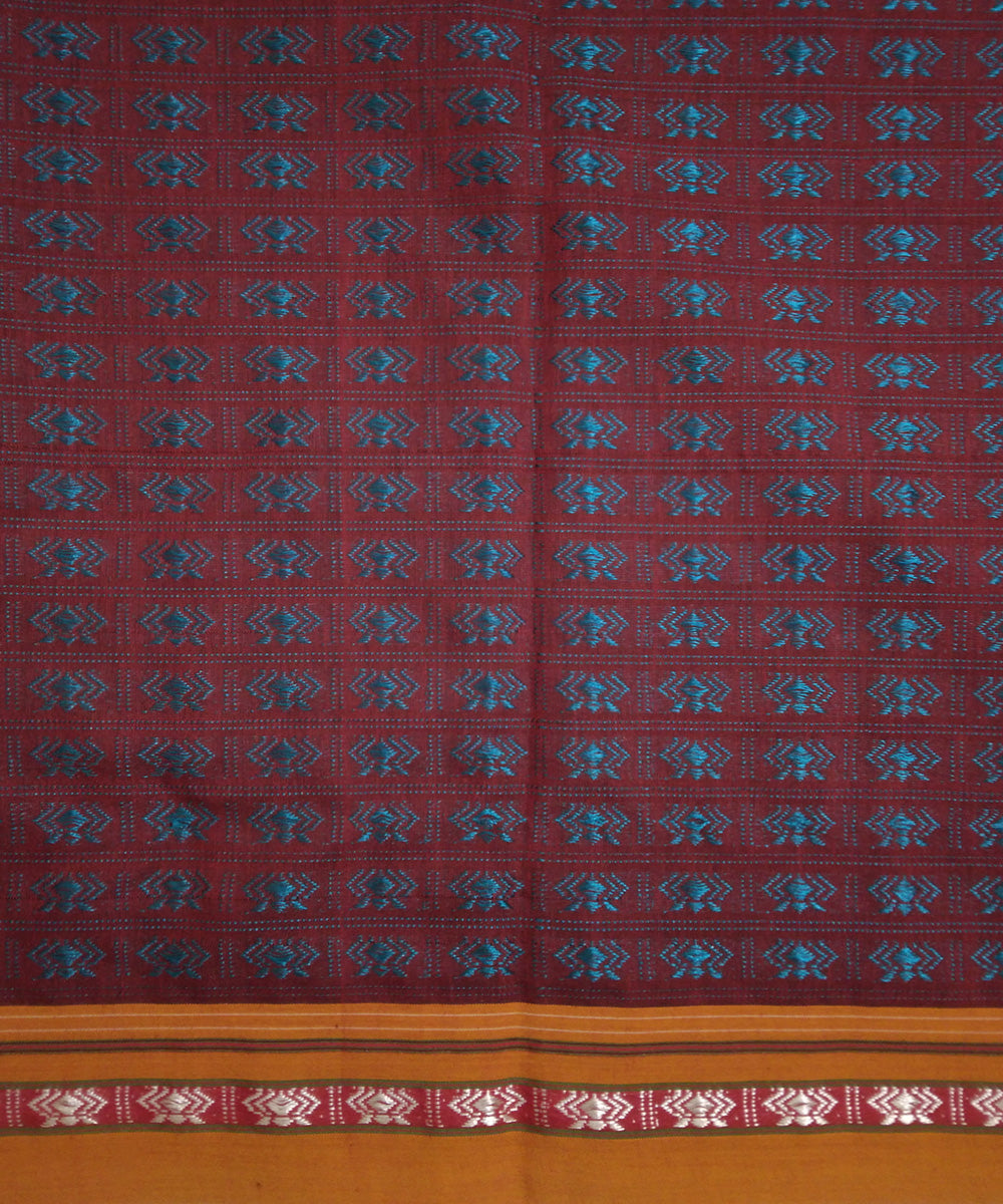 Red aqua blue orange handwoven cotton art silk khana blouse fabric