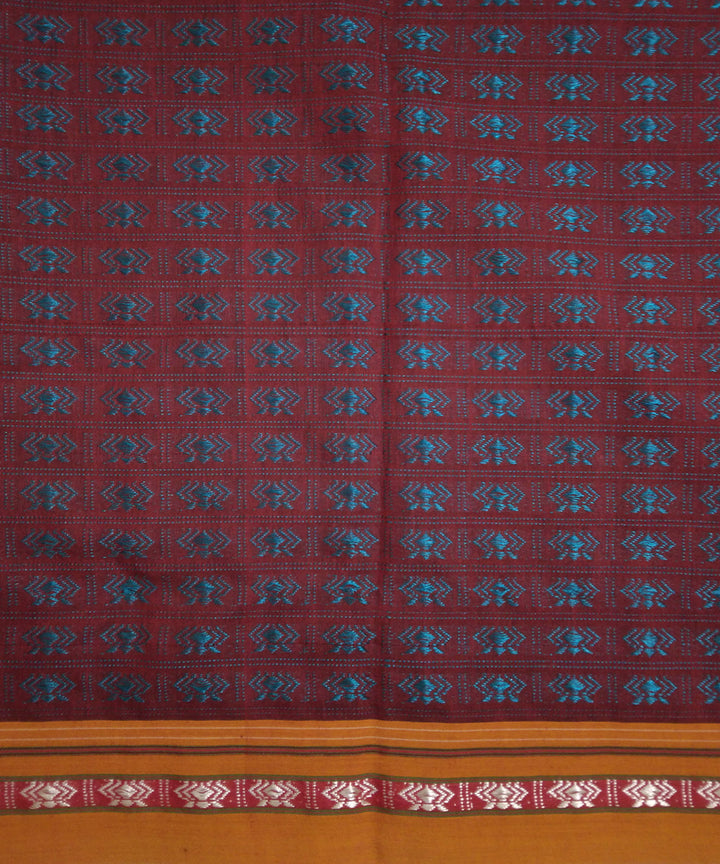 Red aqua blue orange handwoven cotton art silk khana blouse fabric