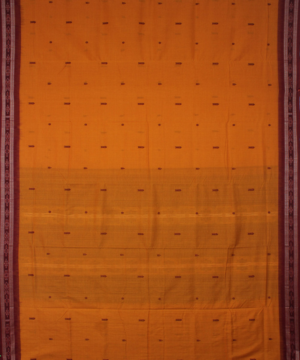 Yellow maroon handwoven cotton bomkai saree