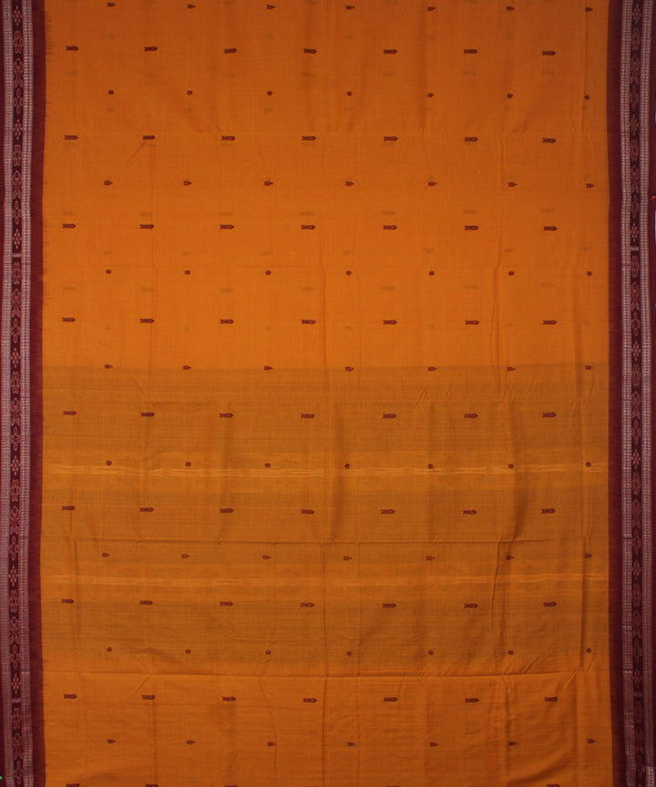 Yellow maroon handwoven cotton bomkai saree