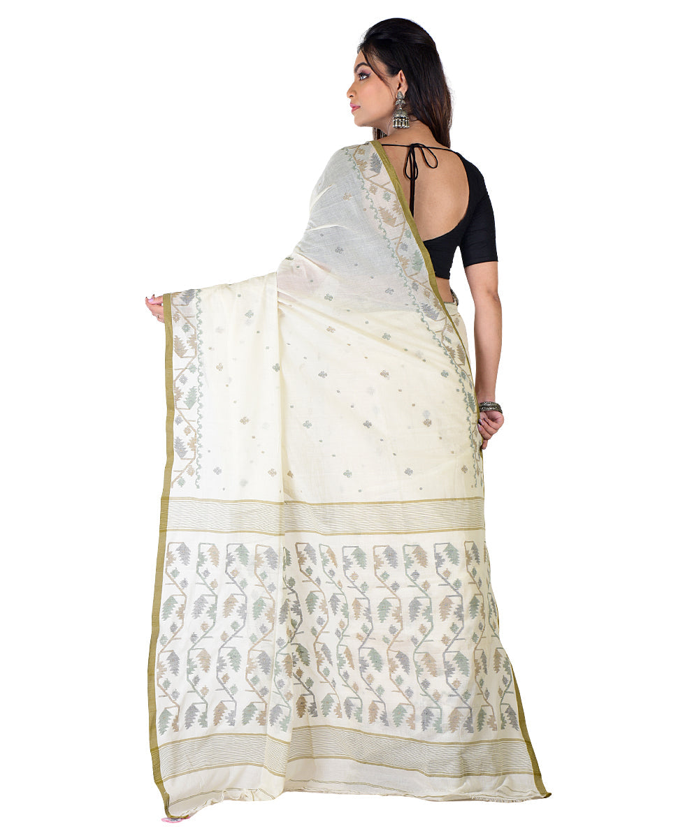 White light green handwoven cotton saree