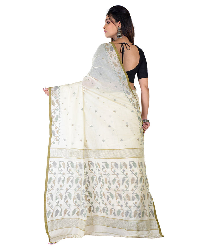 White light green handwoven cotton saree