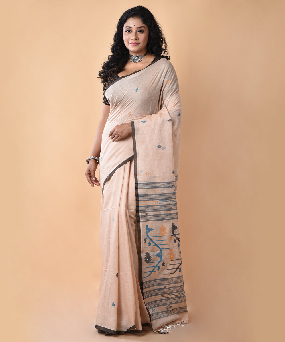 Light brown cotton handwoven jamdani saree
