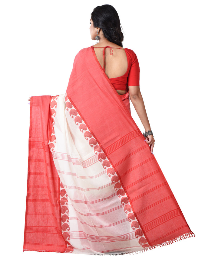 White red handloom cotton shantipuri saree