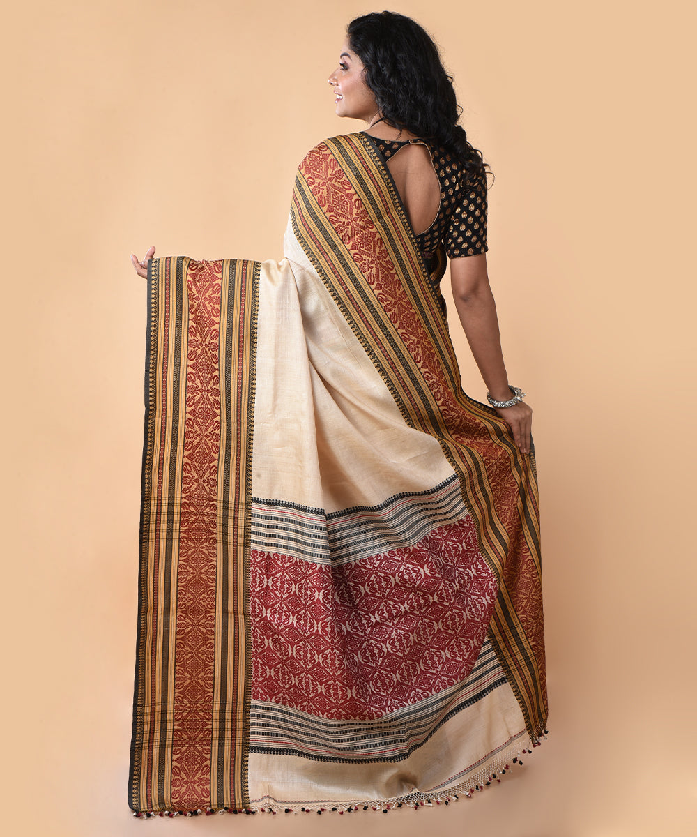 Multicolor tussar silk handwoven jamdani saree