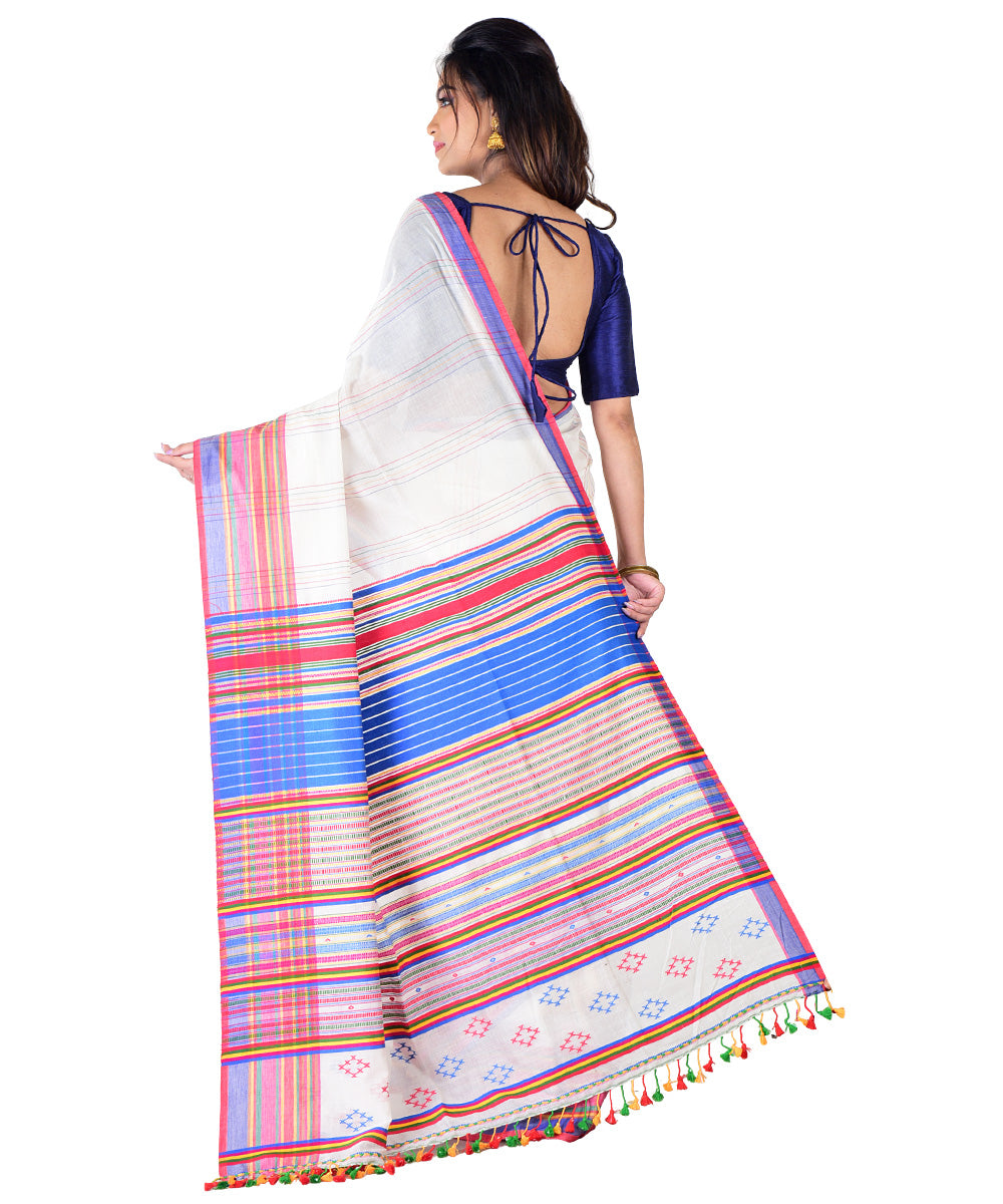 White multicolor handloom cotton saree