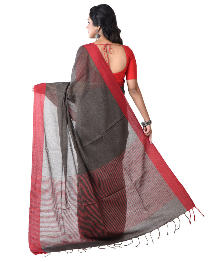Brown red handloom cotton shantipuri saree