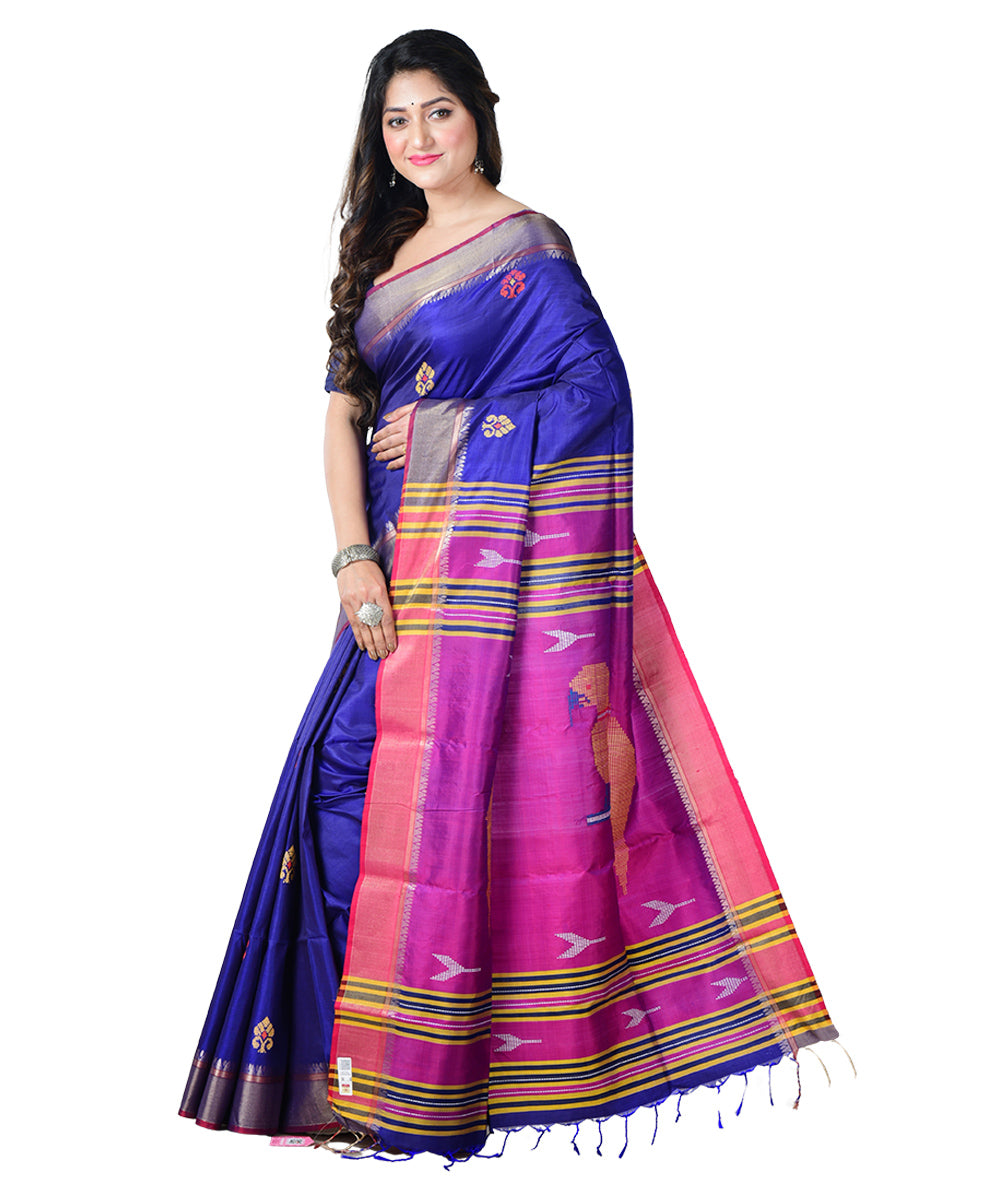 Navy blue purple  handwoven silk saree