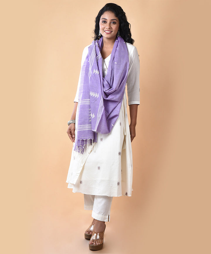 Lavender white handloom cotton jamdani stole