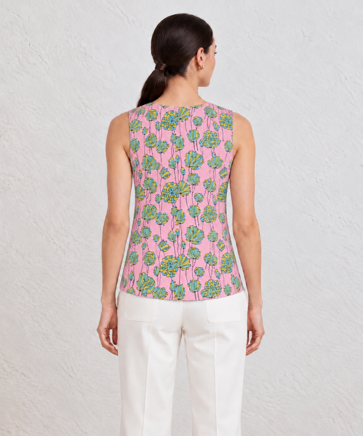 Pink floral hand block printed cotton sleevless top