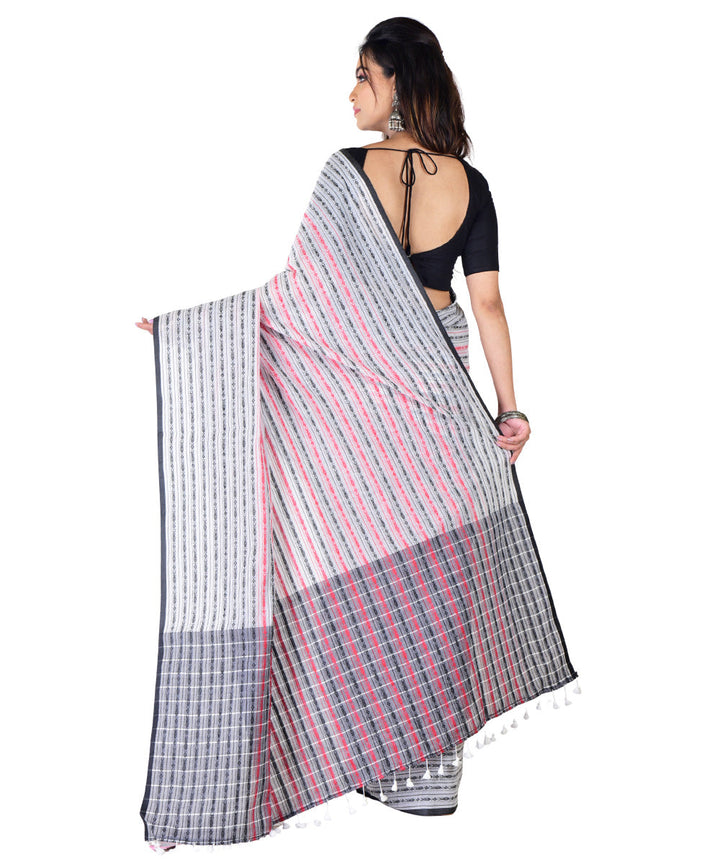 Black white handwoven cotton saree