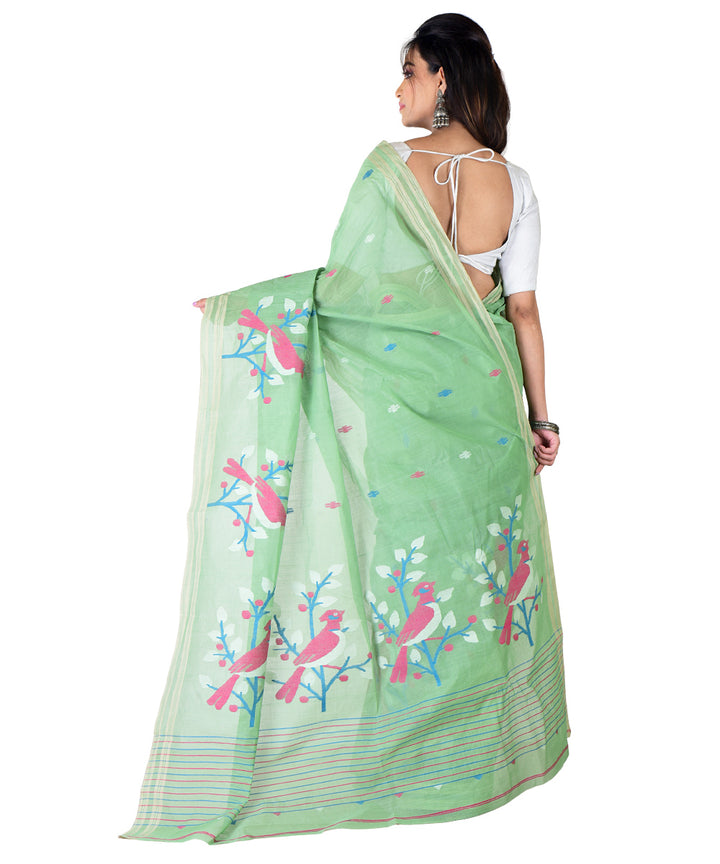 Light green multicolor handwoven cotton saree