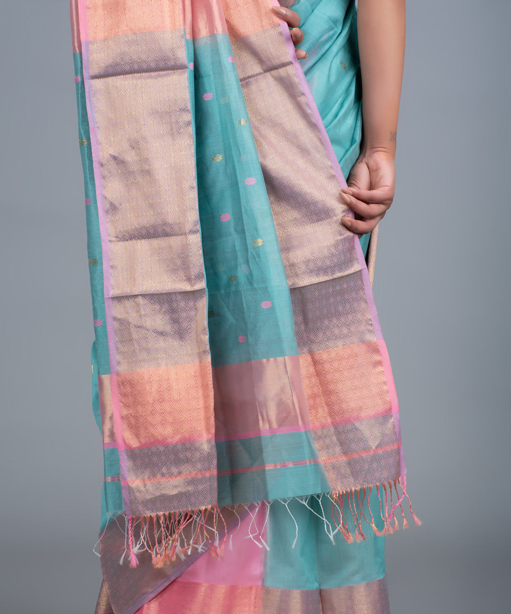 Skyblue handwoven maheshwari cotton silk saree