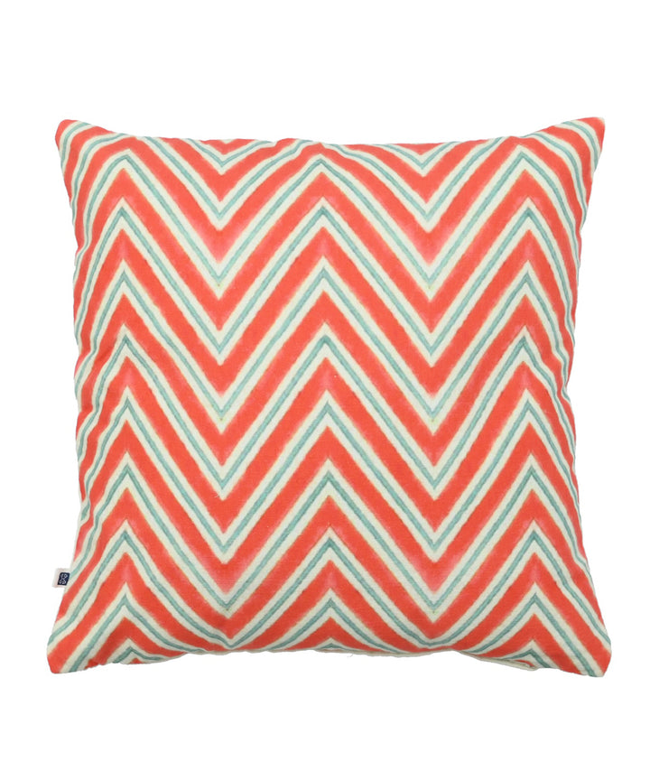 Multicolor red hand printed cotton cushion cover