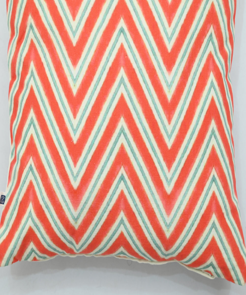 Multicolor red hand printed cotton cushion cover