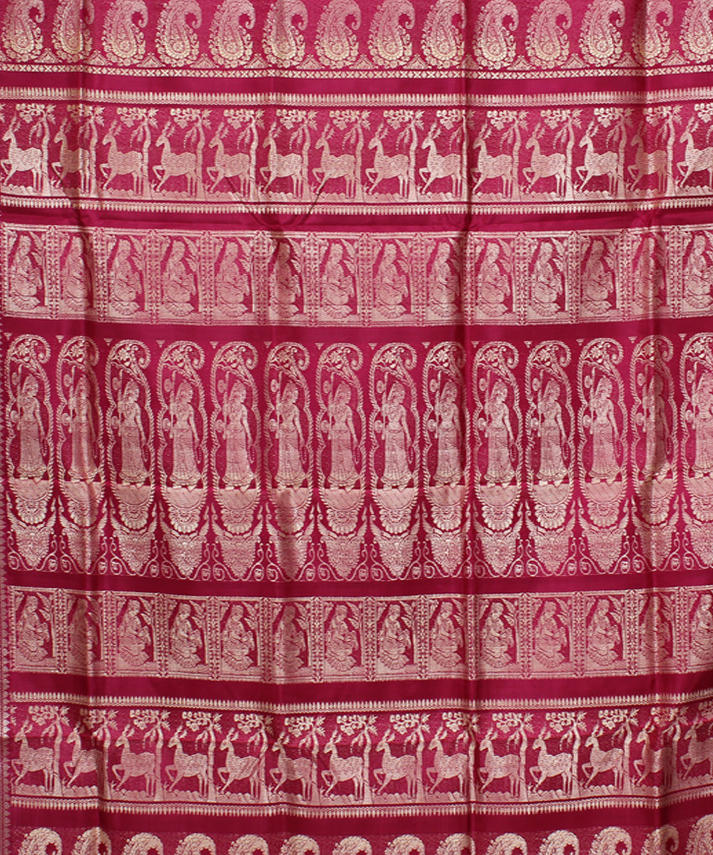 Strawberry red handwoven baluchari silk saree