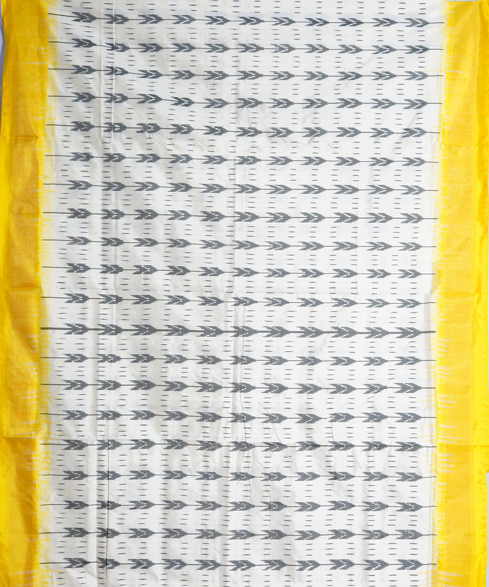 Offwhite yellow handwoven pochampally ikat silk saree