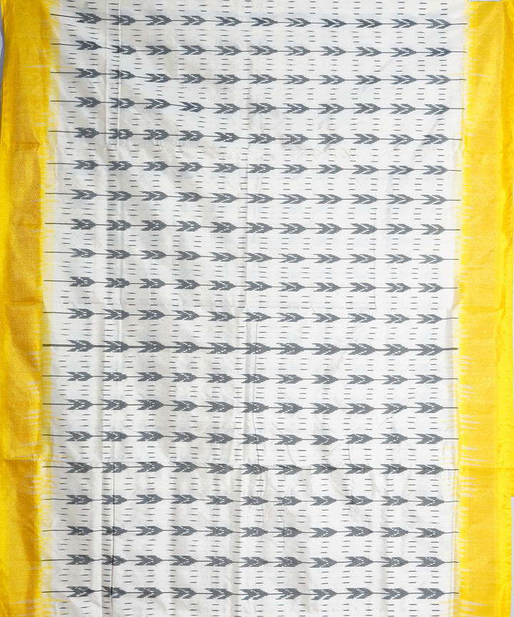 Offwhite yellow handwoven pochampally ikat silk saree