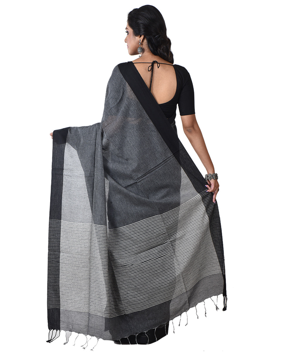 Grey black handloom shantipuri cotton saree