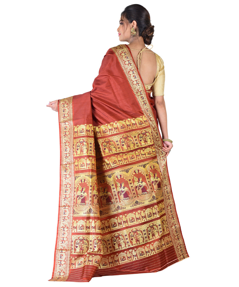 Maroon handwoven silk saree