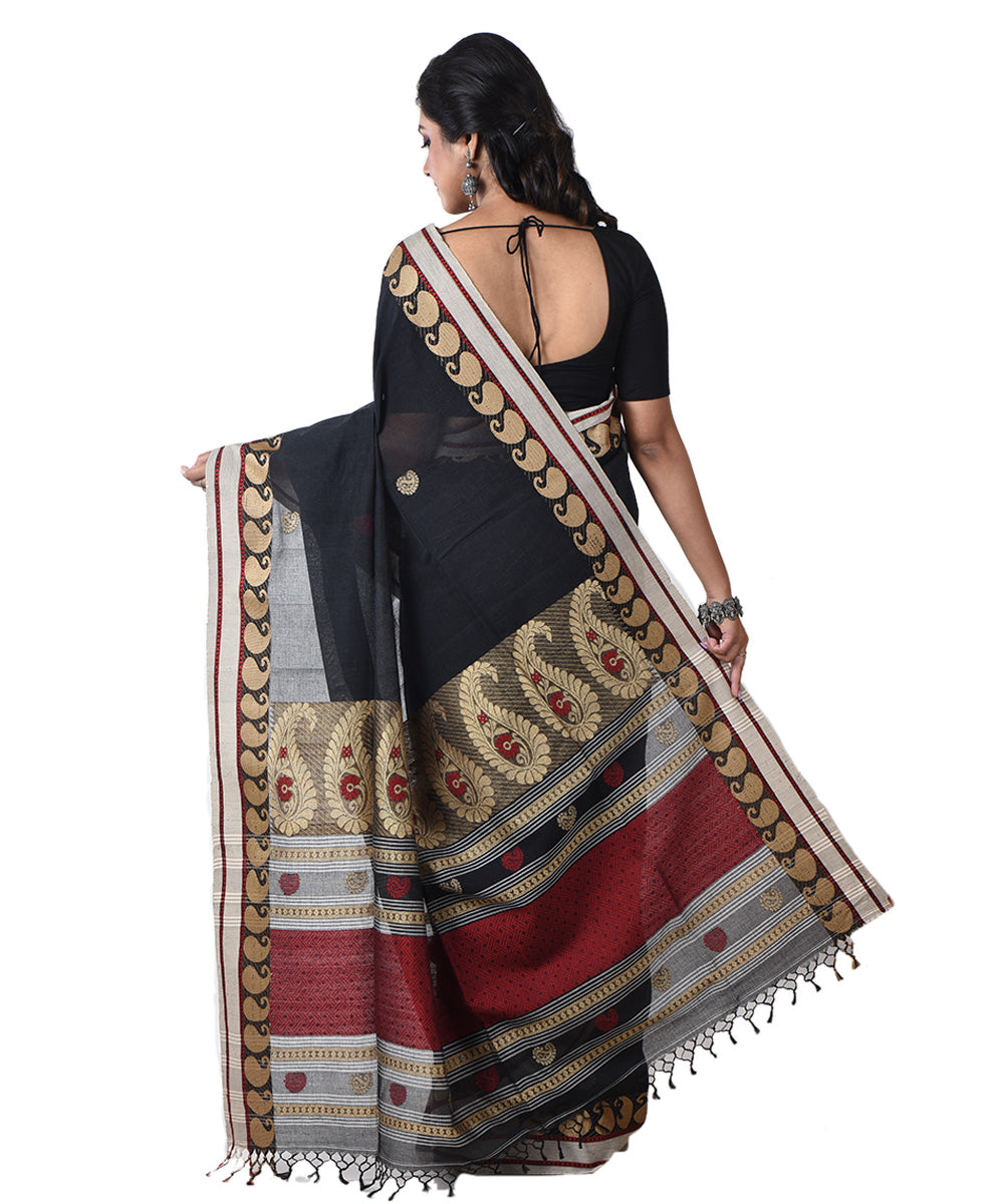 Black handloom shantipuri cotton saree