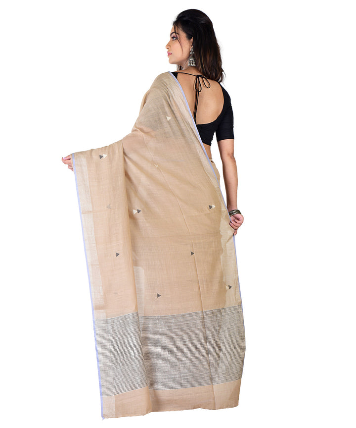 Beige black handwoven cotton silk saree