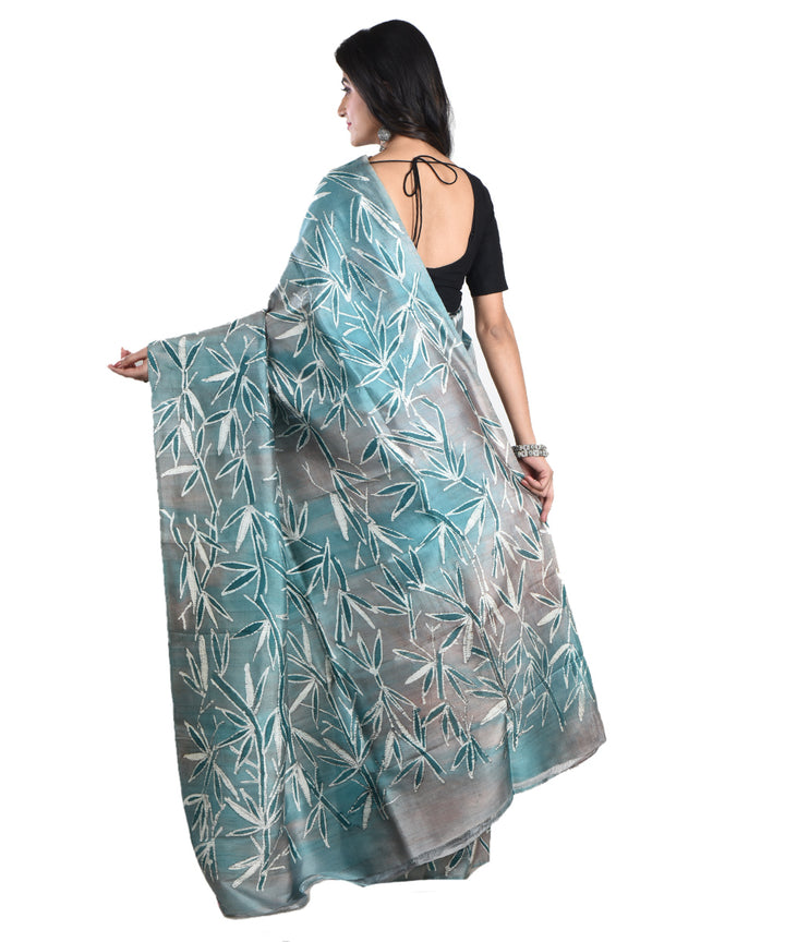 Cyan green multicolor handloom silk batik print saree