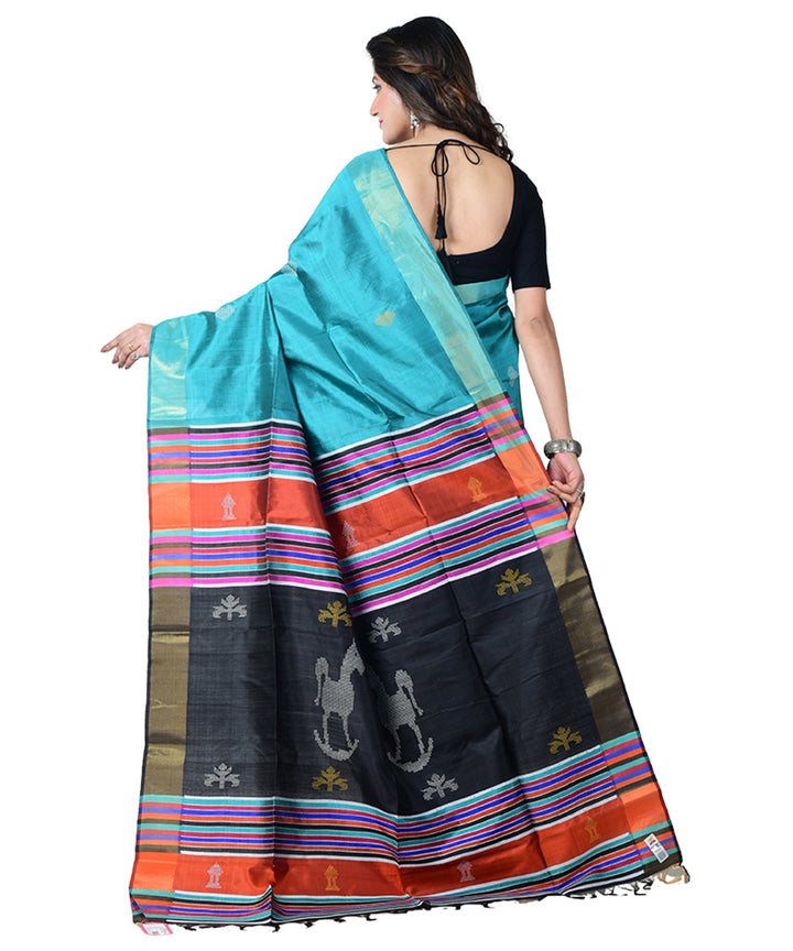 Cyan blue multicolor  handwoven silk saree