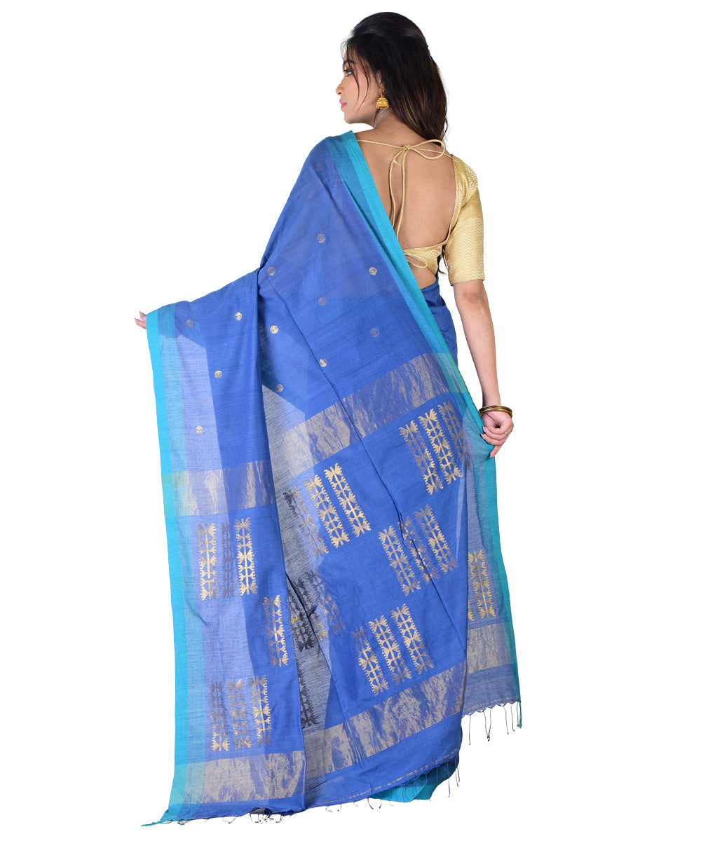 Indigo handwoven cotton silk saree