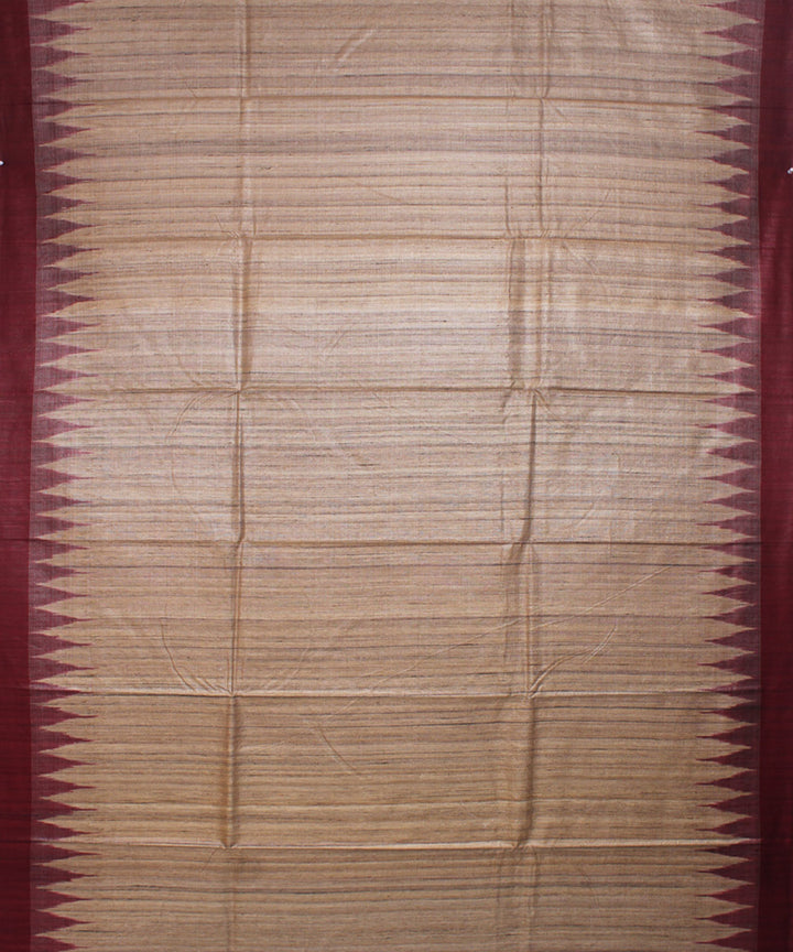 Beige maroon tussar silk handwoven saree