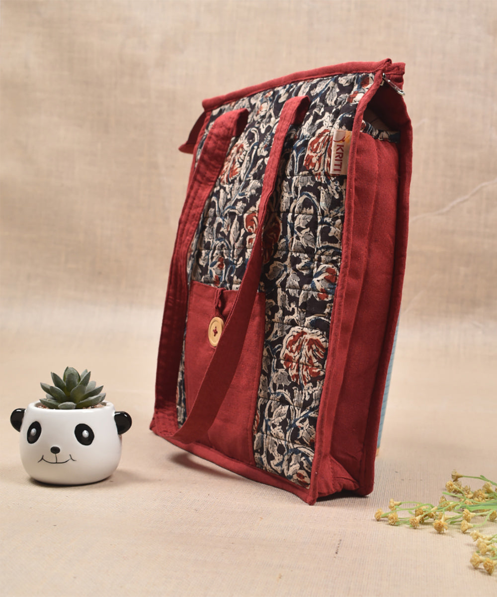 Red kalamakari quilted tote bag medium