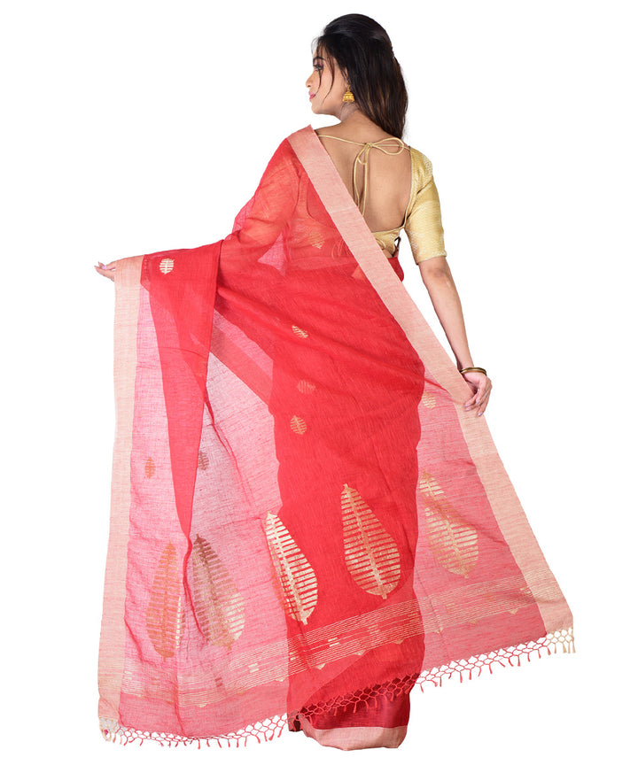 Red white handwoven cotton saree