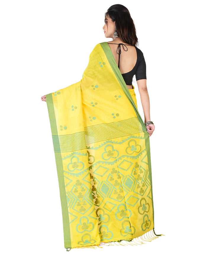 Light yellow violet handwoven cotton silk saree