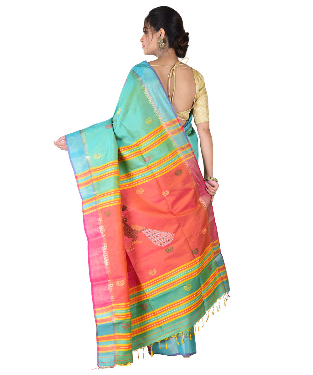 Light green red handwoven silk saree