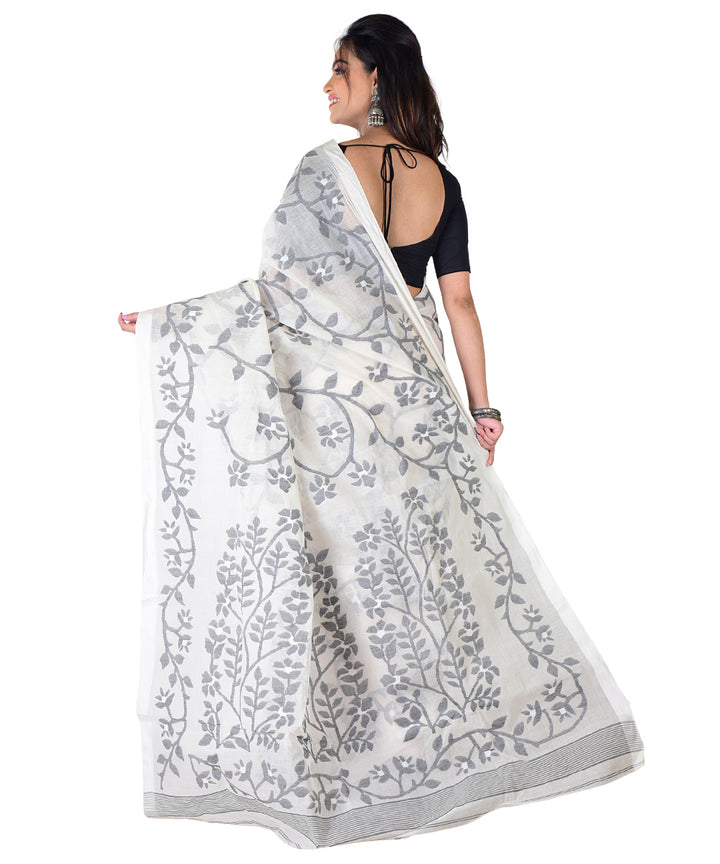 White black handwoven cotton saree