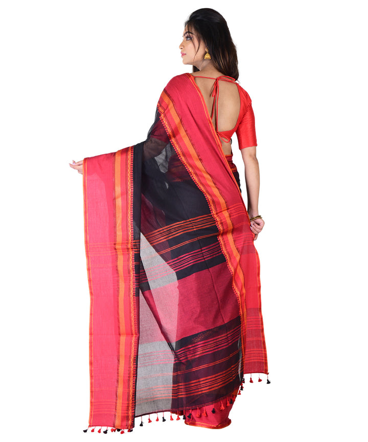 Black red handwoven cotton saree