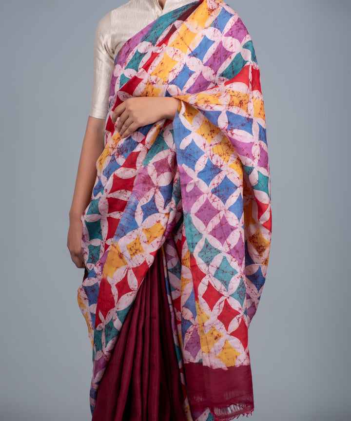 Multicolor mulberry silk hand painted batik saree