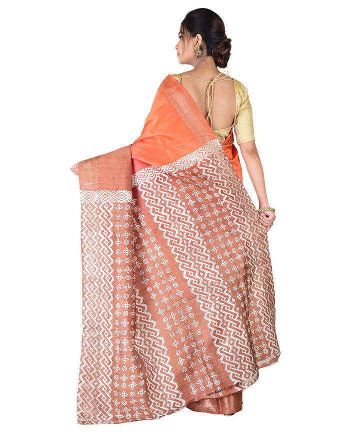 Maroon hand printed silk saree