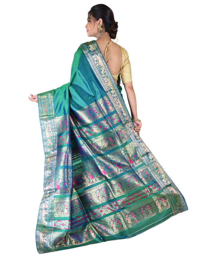 Dark green handloom silk saree